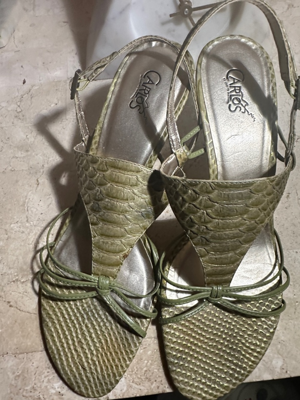 Carlos Santana Olive Green Textured Slingback Sandals